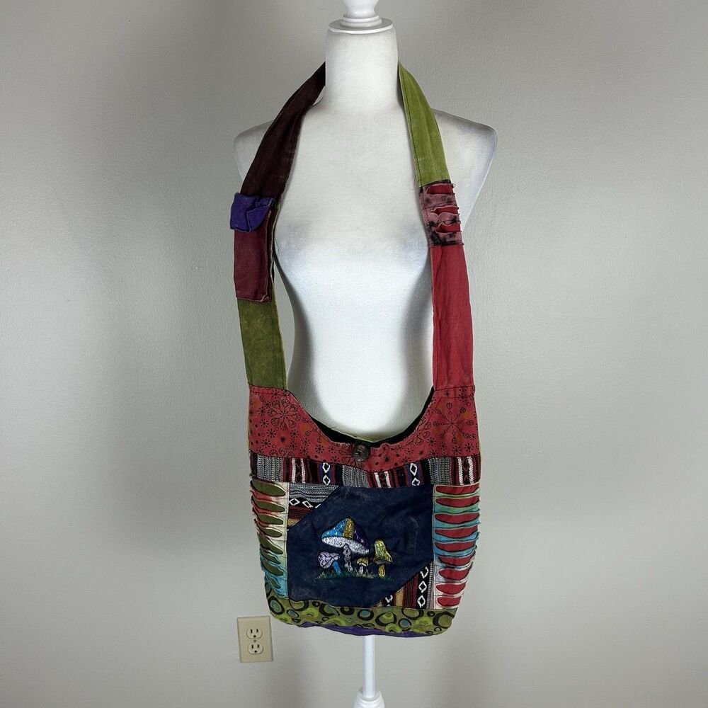 Kathmandu Tribal Handmade Crossbody Bag Mushroom Patchwork Tote Hippie Boho Fest